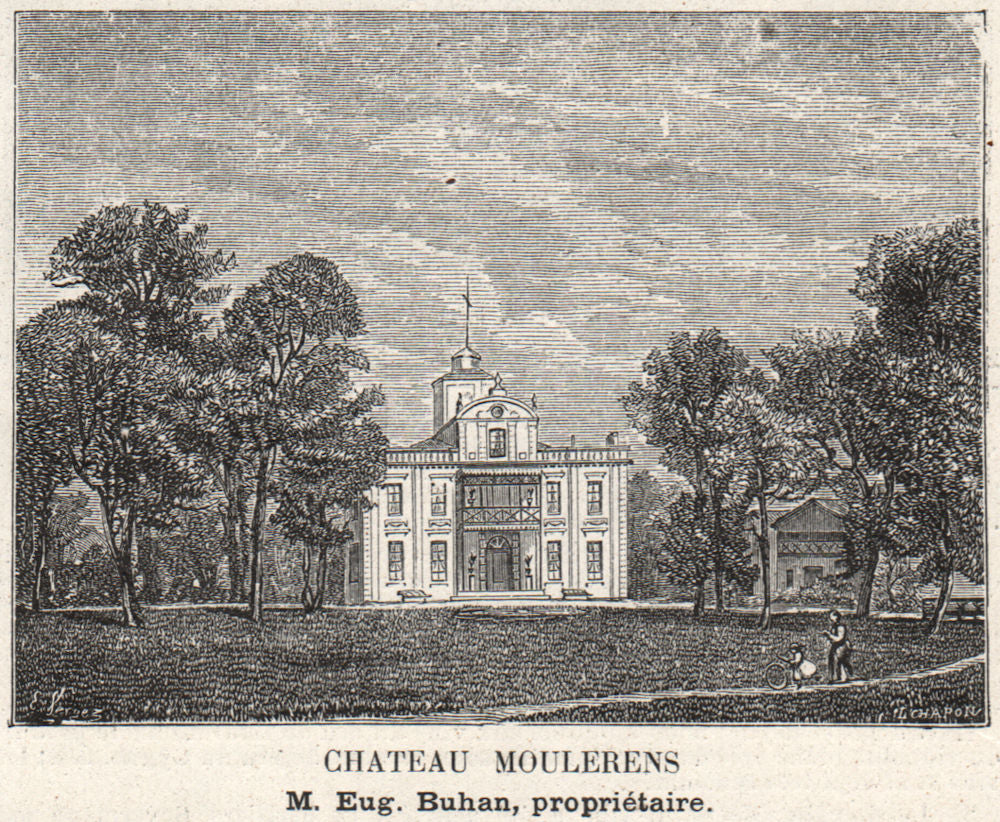 GRAVES. GRADIGNAN. Chateau Moulerens. Buhan. Bordeaux. SMALL 1908 old print